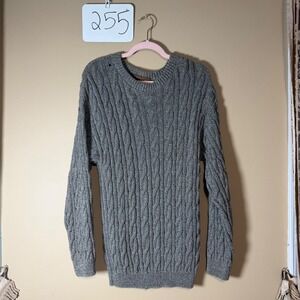 Field & Stream Mens Gray Cable Knit Cotton Sweater Large Made in USA Vintage